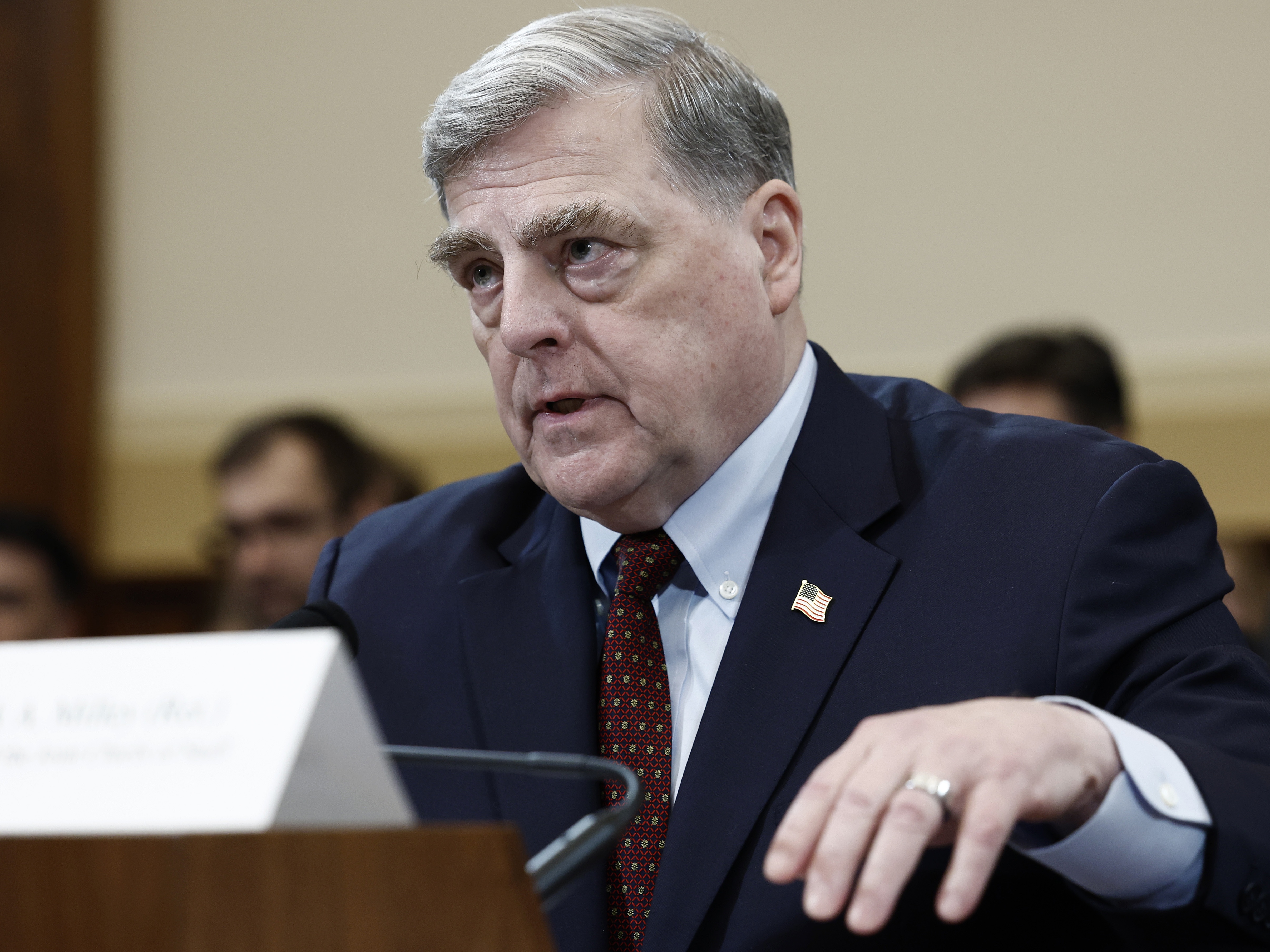 caption: Former Chairman of the Joint Chiefs of Staff Gen. Mark Milley speaks during a hearing with the House Foreign Affairs Committee on March 19, 2024. The committee held the hearing to question retired generals on the U.S. withdrawal from Afghanistan in 2021.