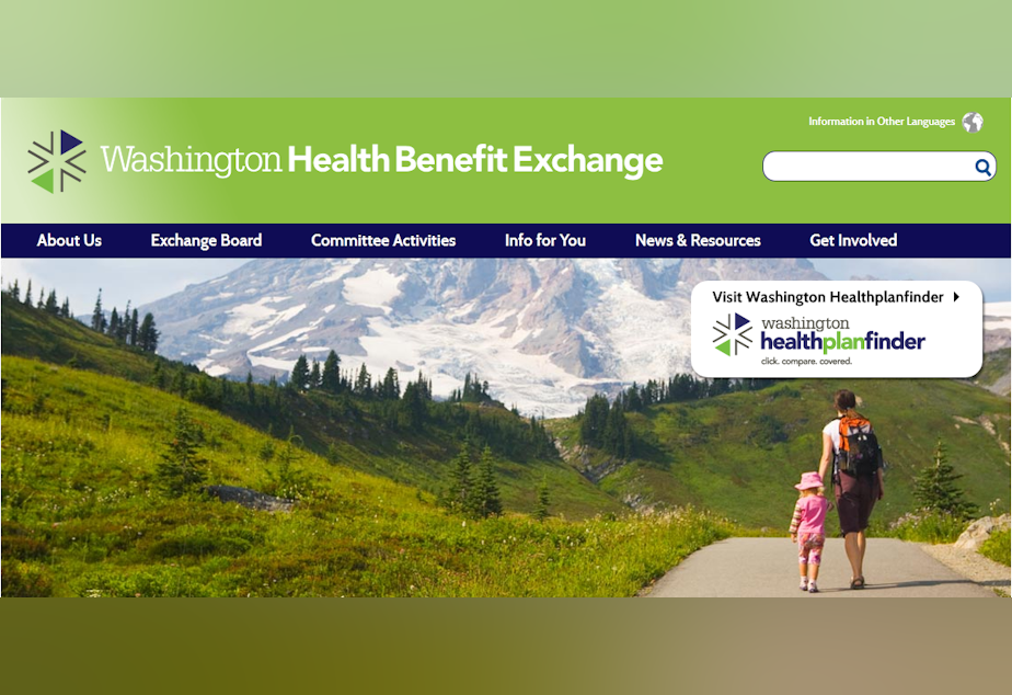 caption: The front page of the Website for the Washington State Health Care Benefit Exchange.