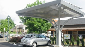 caption:  Will putting solar panels on top of electric car charging stations make them more cost-effective?