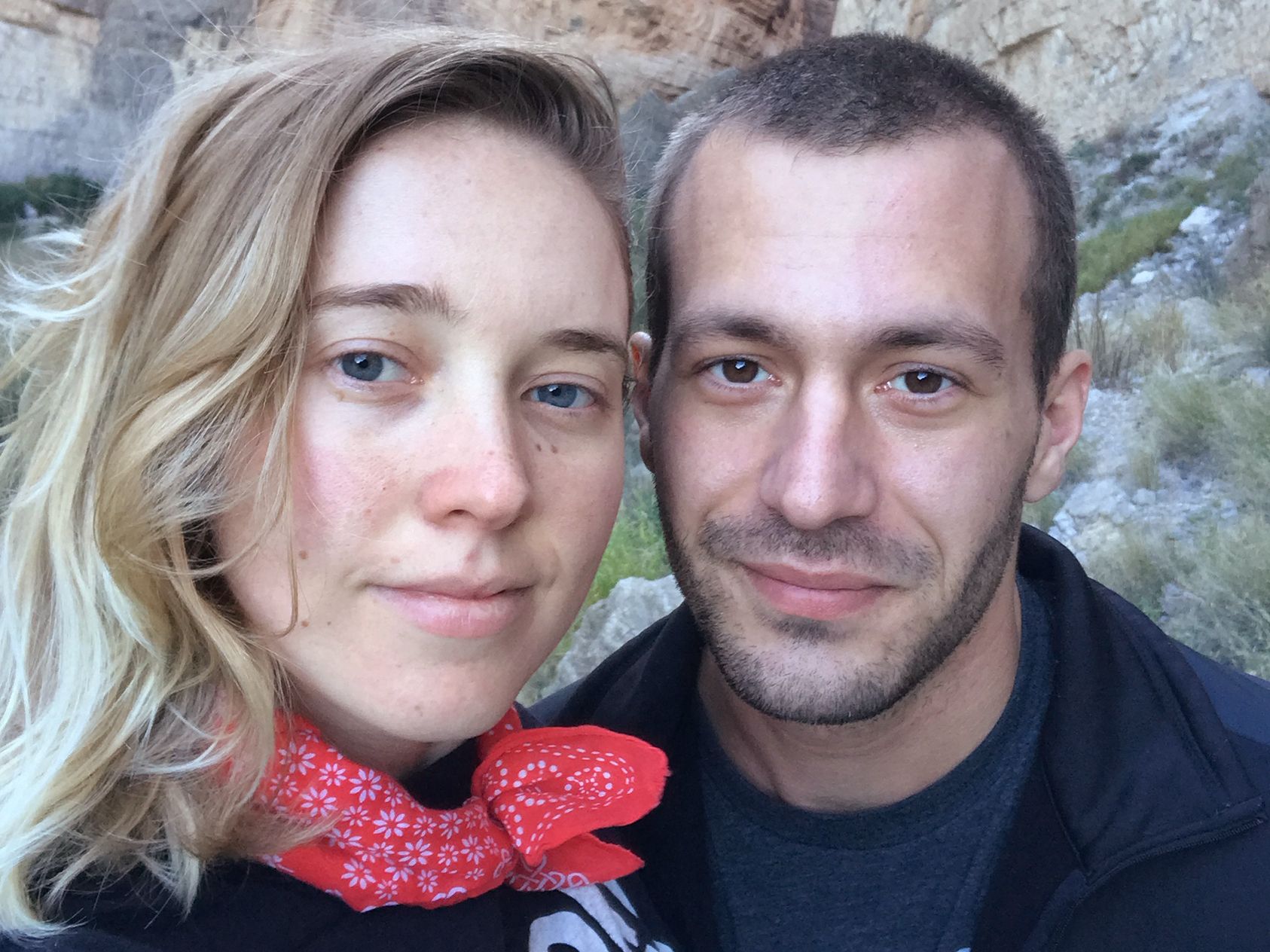 caption: Sarah Ziegenhorn and Andy Beeler shared a selfie while hiking in Texas' Big Bend National Park in December 2018. Beeler died of an opioid overdose last March. Ziegenhorn traces his death to the many obstacles to medical care Beeler experienced while on parole.