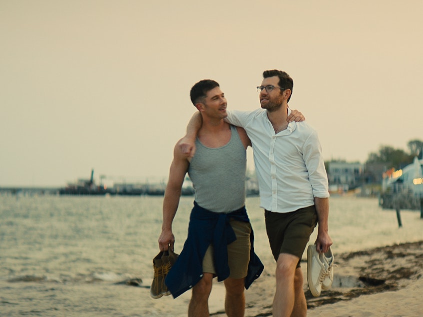 caption: <em>Bros </em>is the first gay romantic comedy with a mostly LGBTQ cast to be given a wide release by a major studio. It played well in big cities, but had disappointing overall numbers in its first weekend. Above, Luke Macfarlane (left) and Billy Eichner.