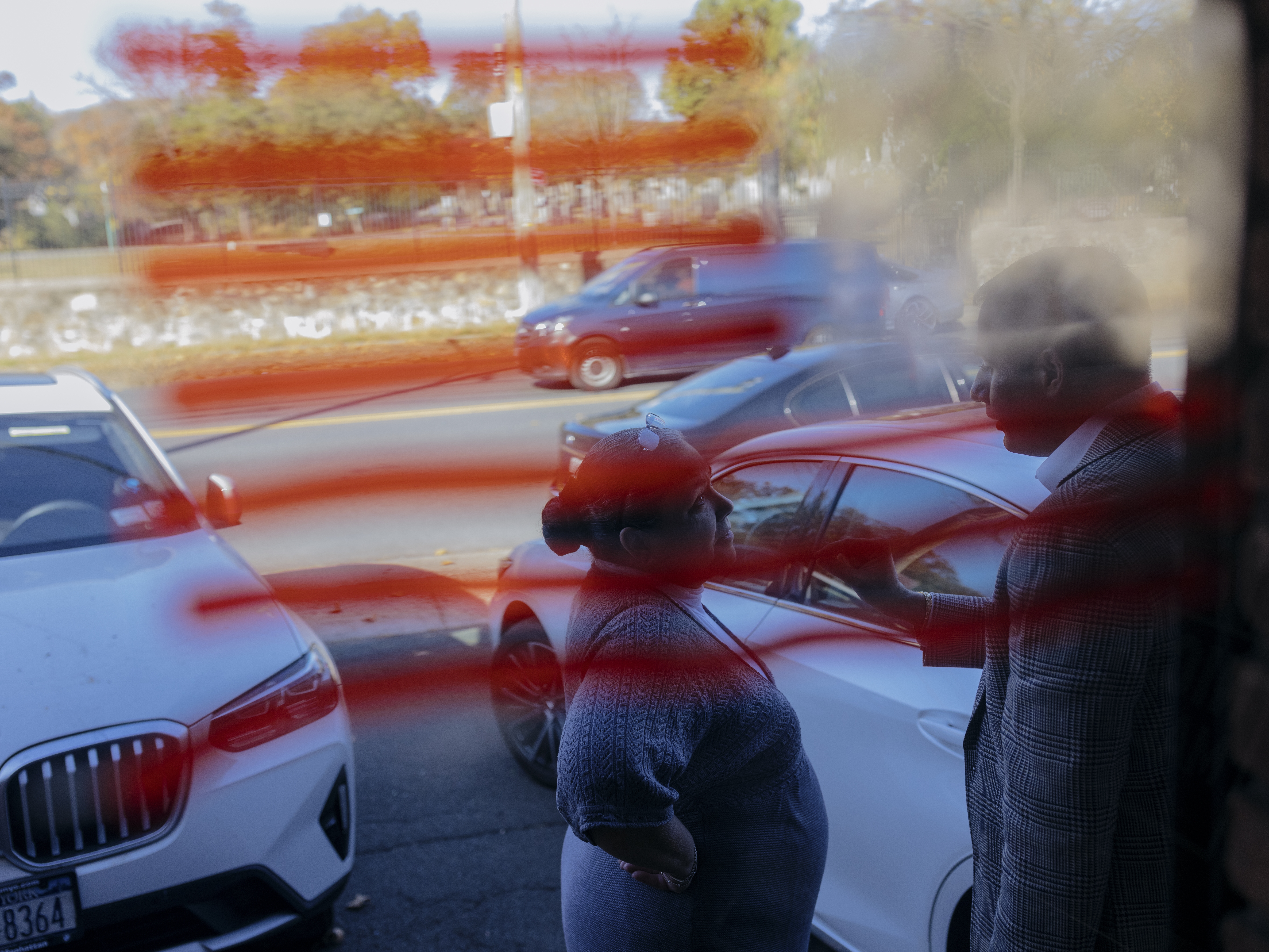 caption: Republican supporters briefly chat outside the Staten Island Republican Party headquarters in the New Dorp neighborhood of Staten Island in New York City on Tuesday.