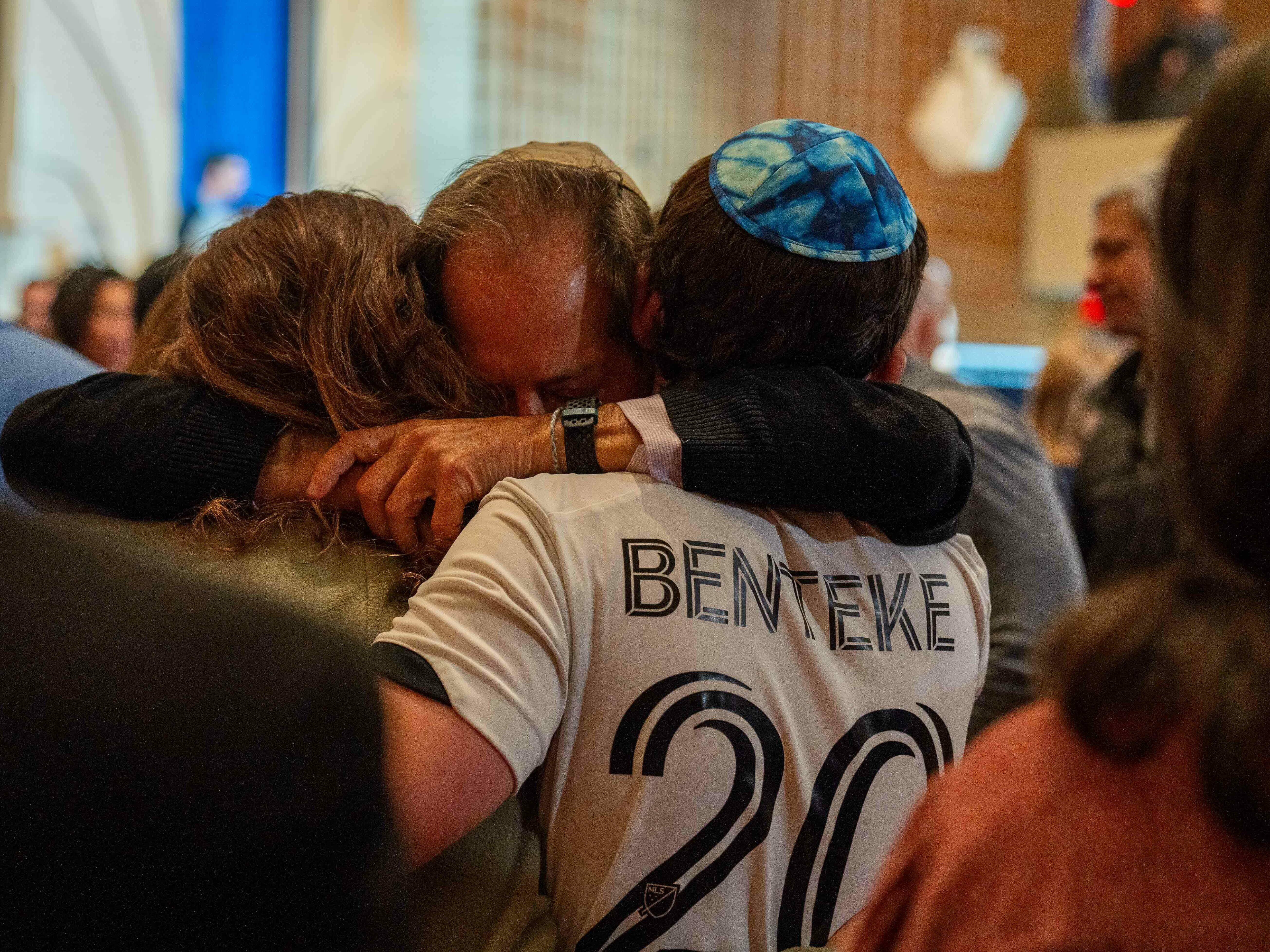caption: Hundreds of people gathered at the synagogue of the Adas Israel Congregation in Washington, D.C., to show support for the victims of the surprise Hamas attack in southern Israel over the weekend.