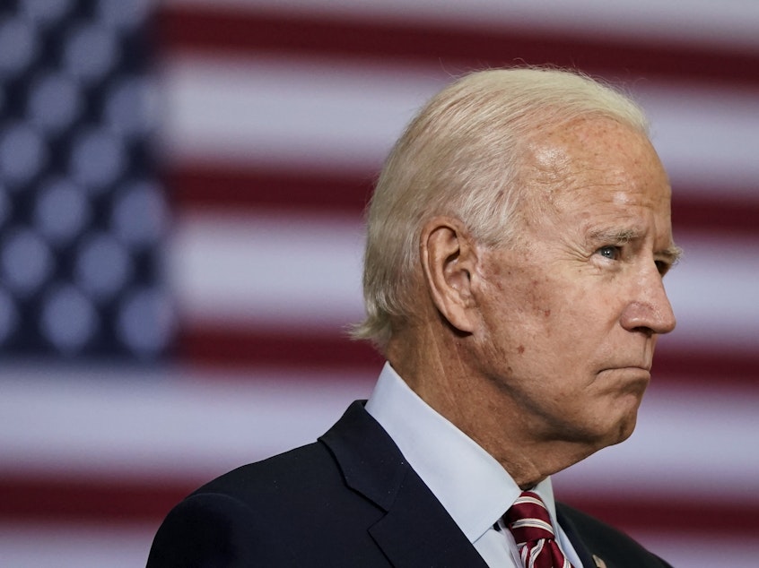 caption: Democratic presidential nominee Joe Biden, pictured on Sept. 15, said in a statement Saturday that the next president should fill the Supreme Court vacancy.