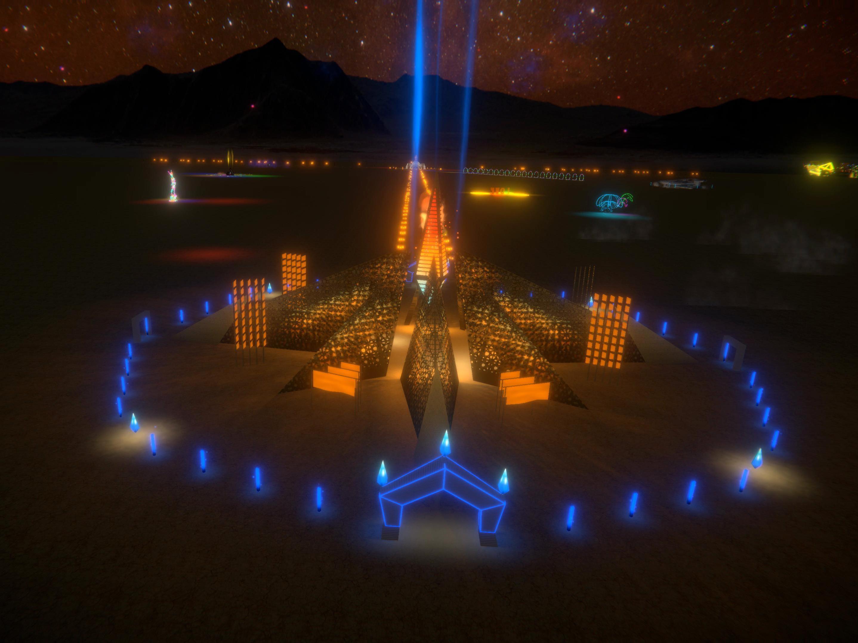 caption: The Multiverse Ethereal Empyrean Experience, by Laurence "Renzo" Verbeck and Sylvia Adrienne Lisse, was selected as the official Black Rock City Temple for 2020.