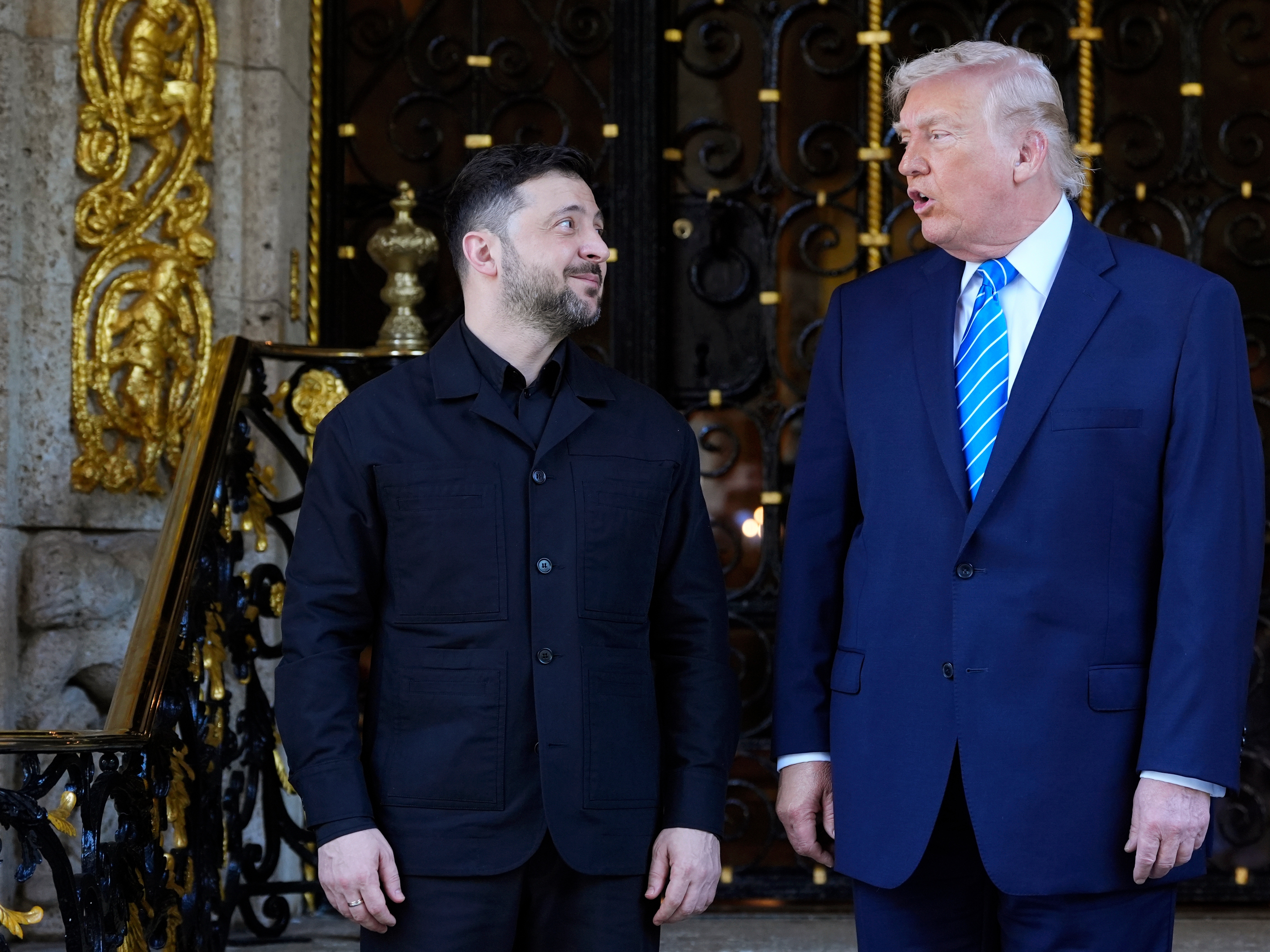 caption: President Donald Trump greets Ukraine's President Volodymyr Zelenskyy at his Mar-a-Lago club, Sunday, Dec. 28, 2025, in Palm Beach, Fla.