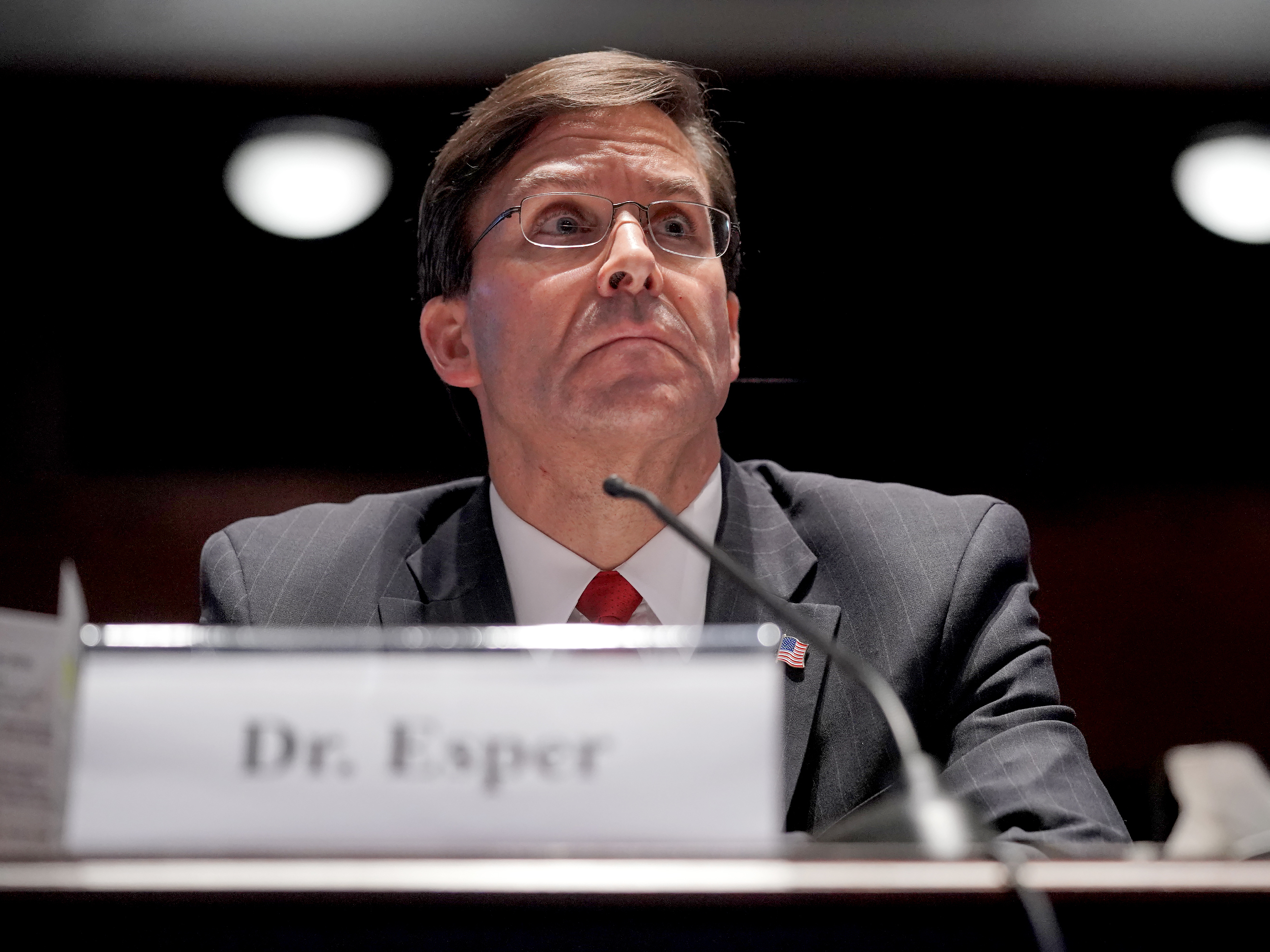 caption: Secretary of Defense Mark Esper testifies during a House Armed Services Committee hearing on July 9 in Washington, D.C.