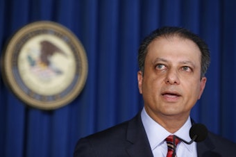 caption: FILE- In this Sept. 17, 2015 file photo, then U.S. Attorney Preet Bharara speaks during a news conference in New York.