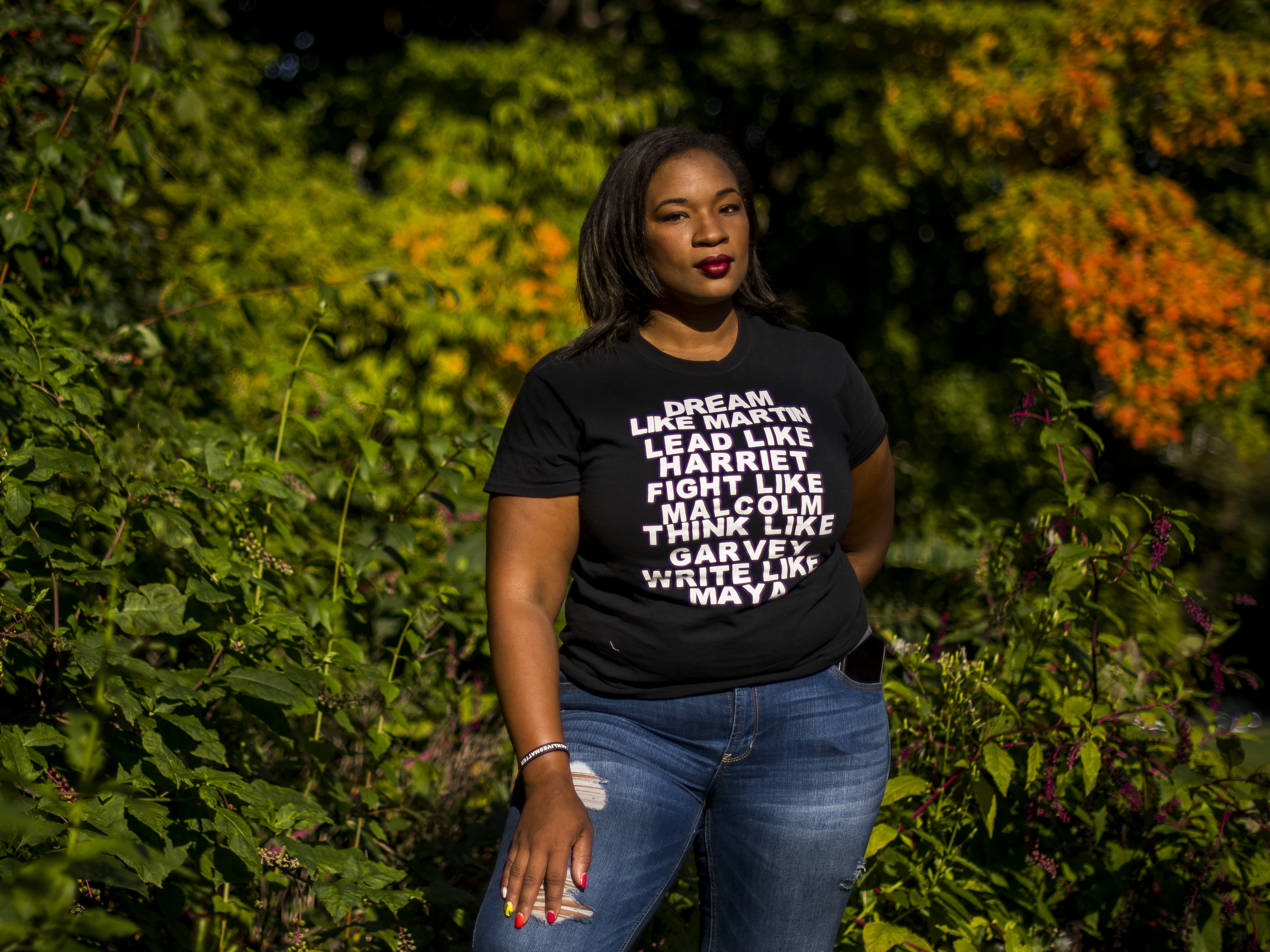 caption: Tanisha Long founded an unofficial Black Lives Matters chapter in Pittsburgh. She is actively campaigning for Joe Biden to win Pennsylvania, a key swing state in the election.