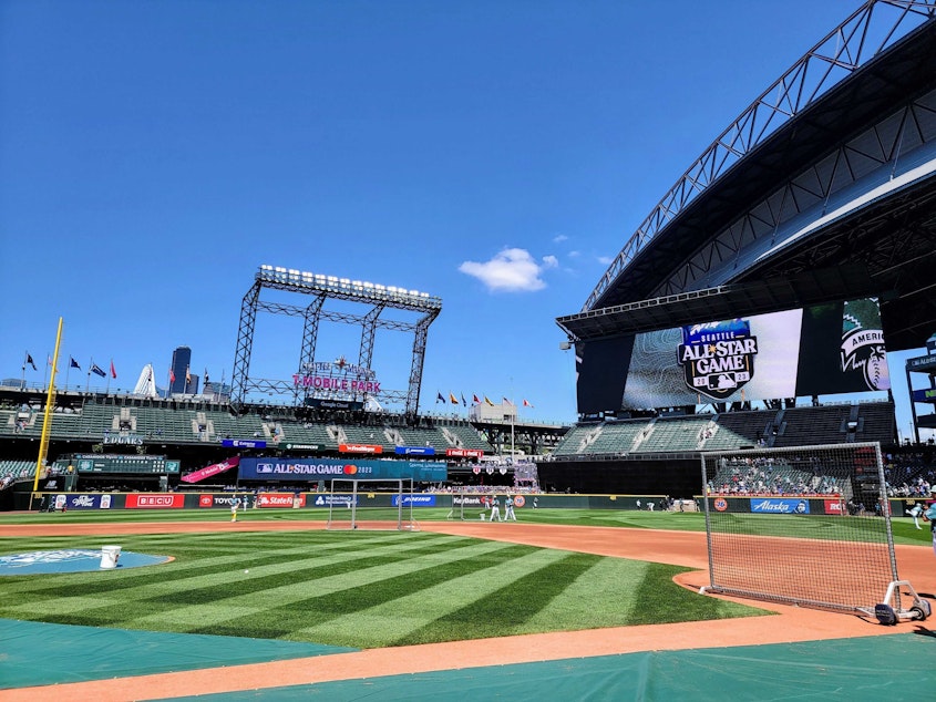 caption: T-Mobile Park gets ready for the All-Star Game.