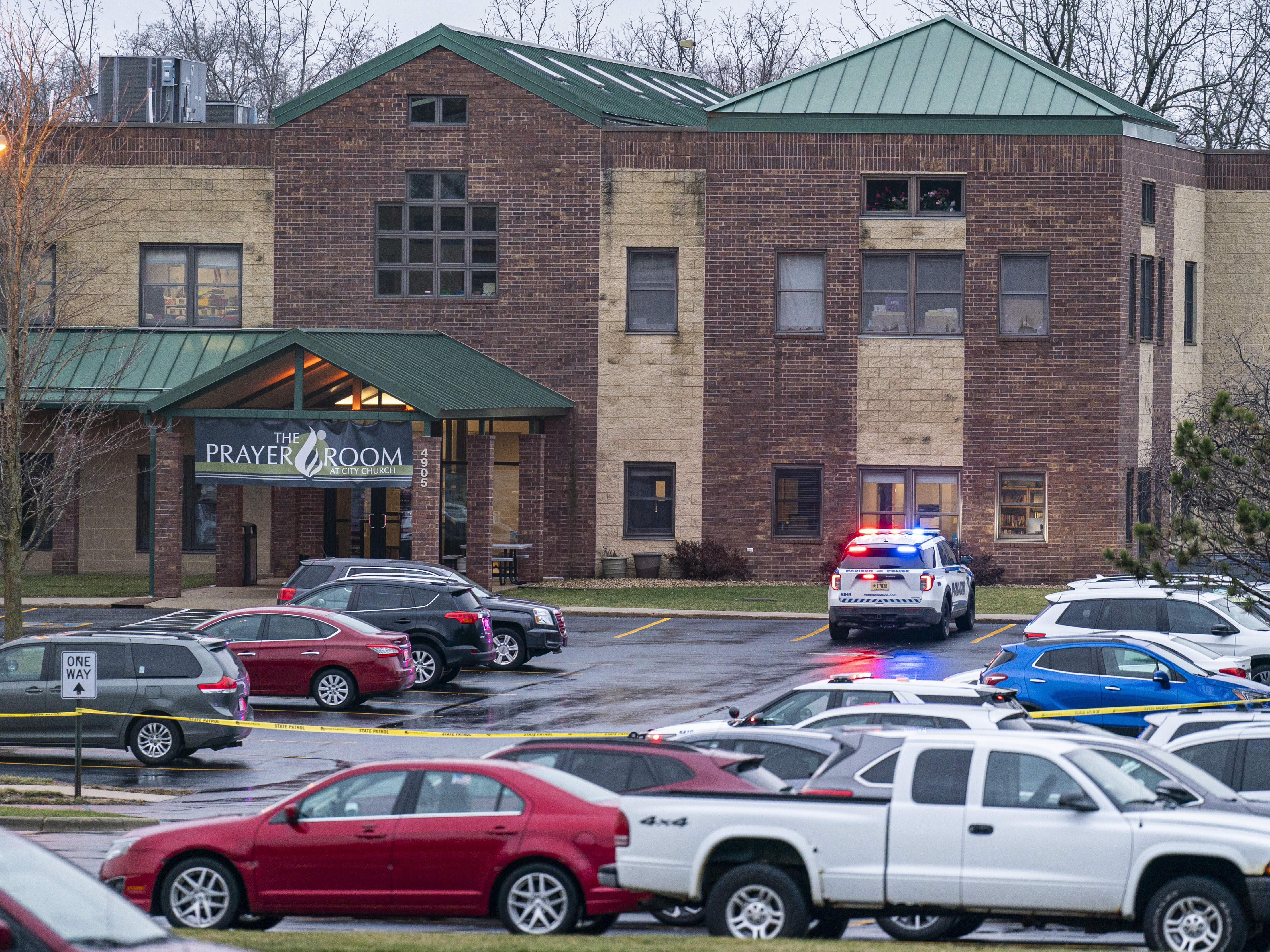 caption: The campus of Abundant Life Christian School in Madison, Wis., where a teenage girl opened fire on Monday.
