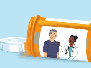 caption: It's not the pill. It's the doctor-patient relationship.