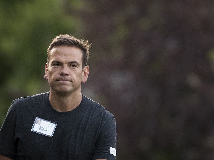 caption: Lachlan Murdoch, co-chairman of 21st Century Fox, is pictured in Idaho in 2017. He's now sued an Australian news site for defamation.
