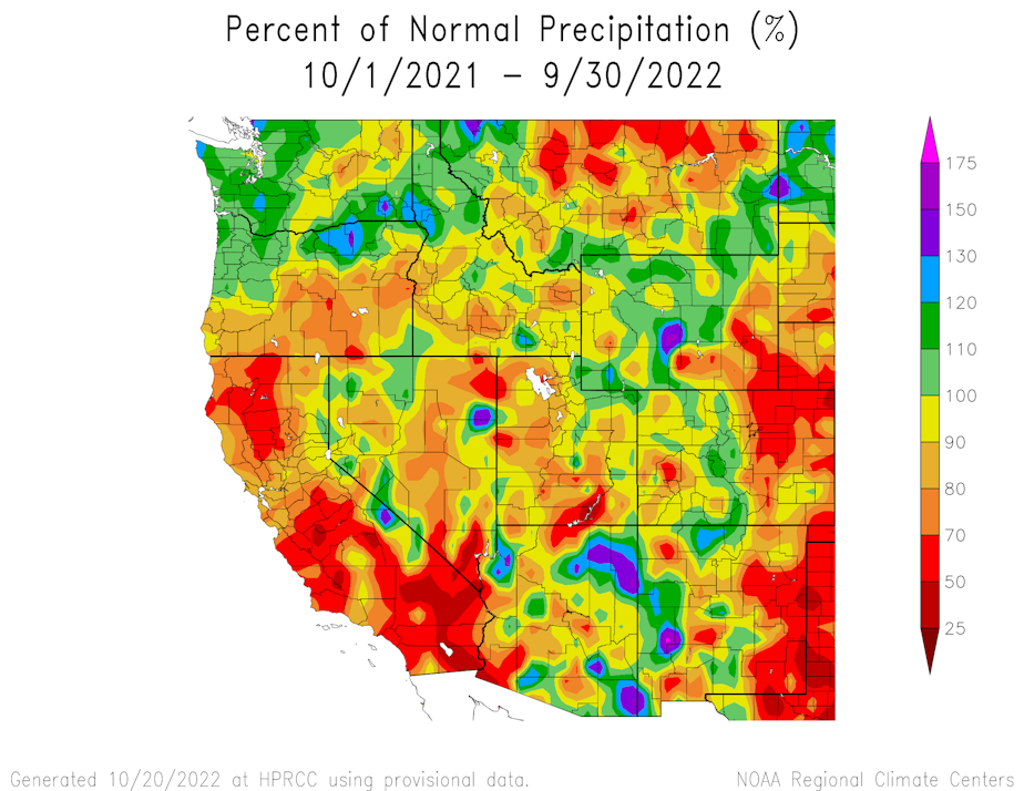 caption: Water year 2022 saw wetter conditions, and increased hydropower production, in most of the American West.