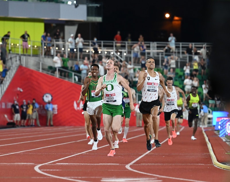 caption: The Tokyo Games could feature an exciting rematch in the 1500 meters between two generations of Oregon Ducks. Sophomore Cole Hocker edged out 2016 Olympic gold medalist Matthew Centrowitz at the U.S. Olympic Team Trials on June 27.