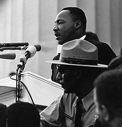 caption: Dr. Martin Luther King giving his "I Have a Dream" speech during the March on Washington in Washington, DC on August 28, 1963.