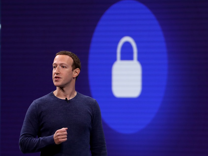 caption: Facebook CEO Mark Zuckerberg speaks during the F8 Facebook Developers conference on May 1, 2018, in San Jose, Calif. He is pledging more enhanced privacy and other features when it comes to private messages.
