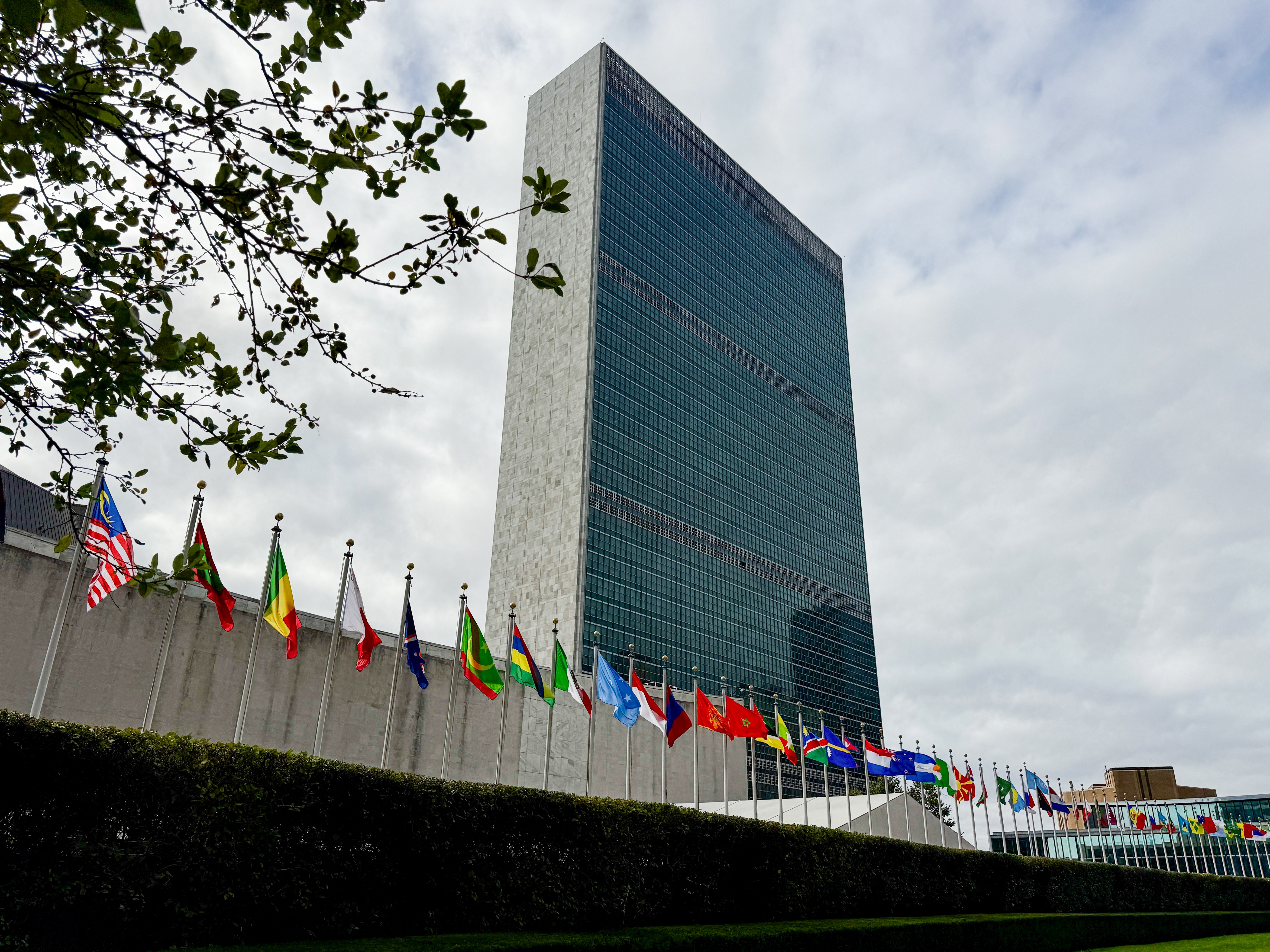 caption: A view of the United Nations headquarters building in New York on Sept. 17. The first day of high-level General Debate for the 80th session of the U.N. General Assembly began on Tuesday.