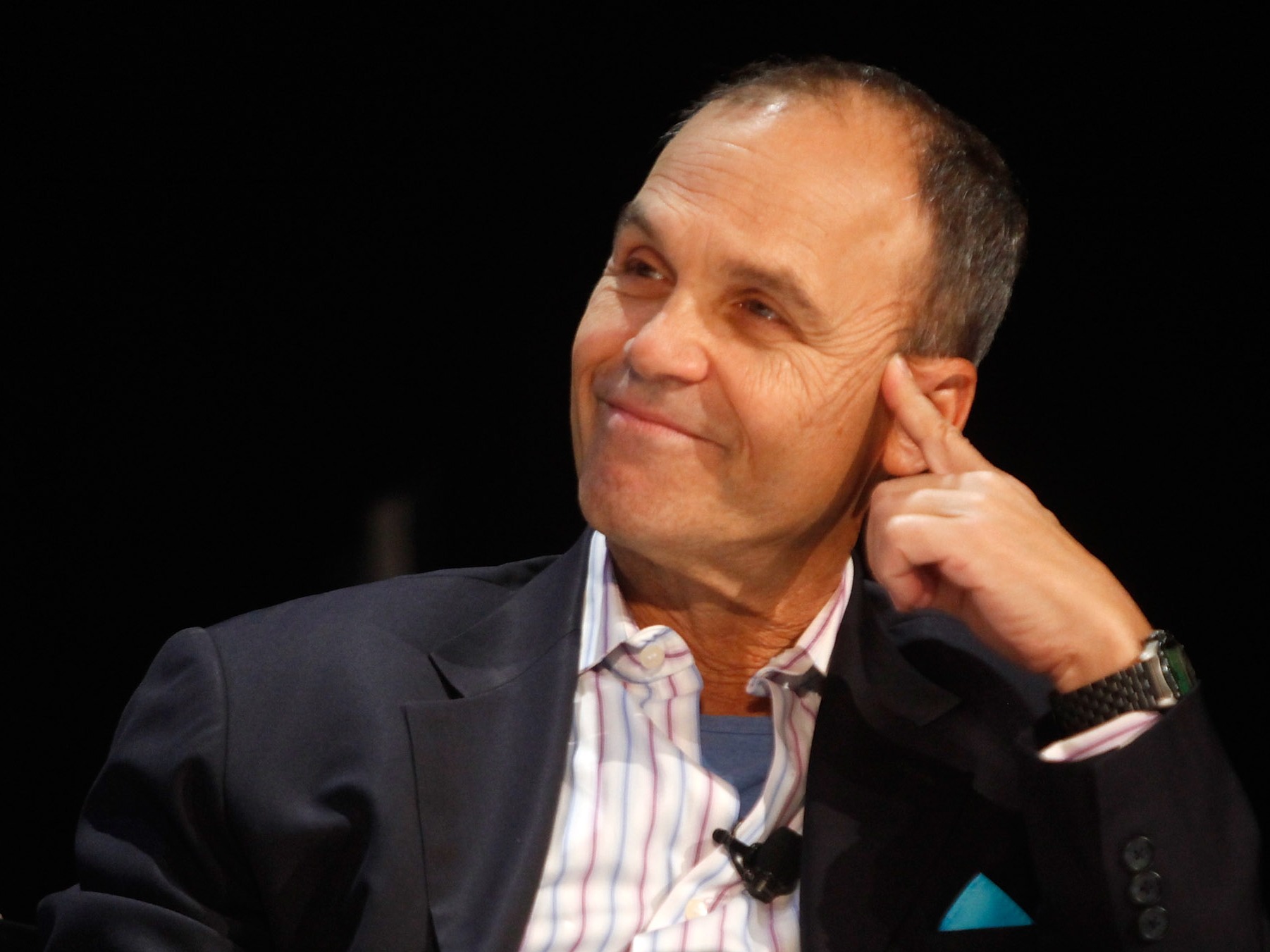 caption: Five publishers and bestselling author Scott Turow are suing Meta for allegedly building generative AI models on millions of copyrighted works. Turow is pictured above during the New Yorker Festival in New York City in October 2014.