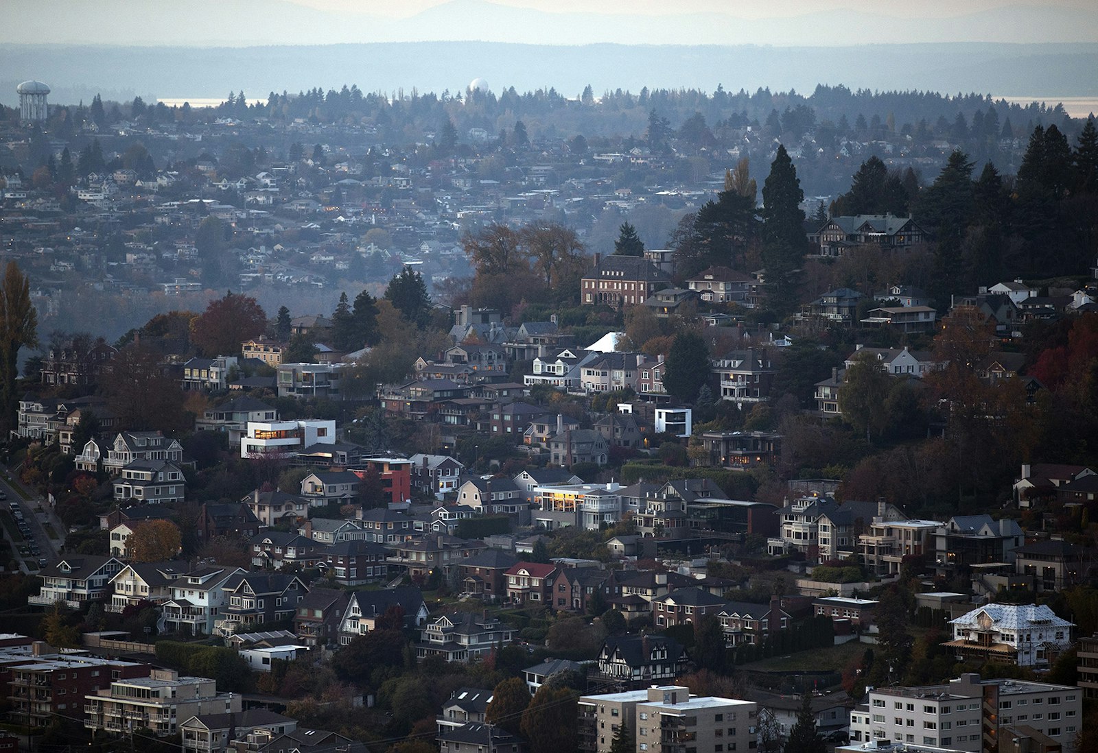 View of Seattle neighborhoods from a viewpoint. 