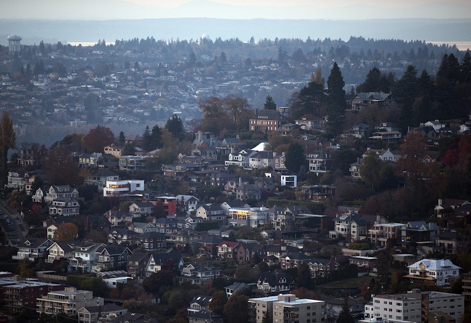 Homes in Seattle’s Queen Anne neighborhood are shown from the Space Needle