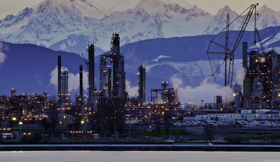 caption: The Tesoro refinery in Anacortes, one of Washington's top 10 sources of greenhouse gases.