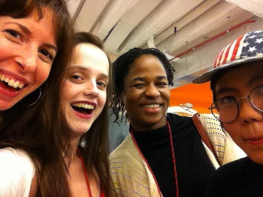 caption: RadioActive at the Third Coast International Audio Festival! L-R: Program Producer Jenny Asarnow, Youth Producer Madeline Ewbank, Production Assistant Ann Kane, and Youth Producer Nina Tran