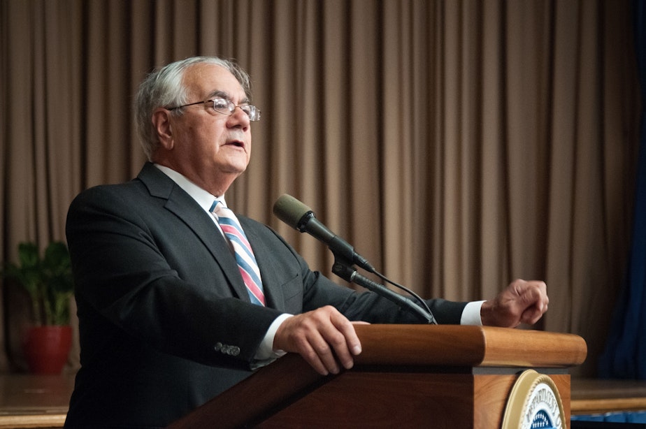 caption: File Photo: Massachusetts Rep. Barney Frank at a USDA event in 2012.
