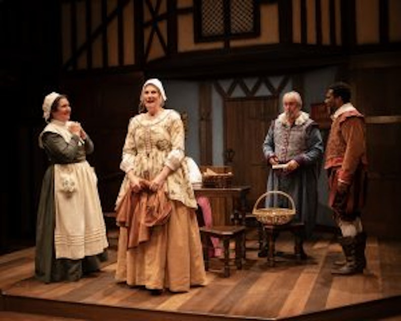caption: Llysa Holland, Nikki Visel, Eric Jensen, and Reginald André Jackson in The Book of Will at Taproot Theatre. 