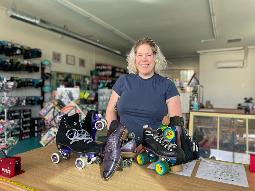 caption: Sheeza Brickhouse has built a life around roller skates. She’s skated, she’s coached skaters, and now, she makes skates.