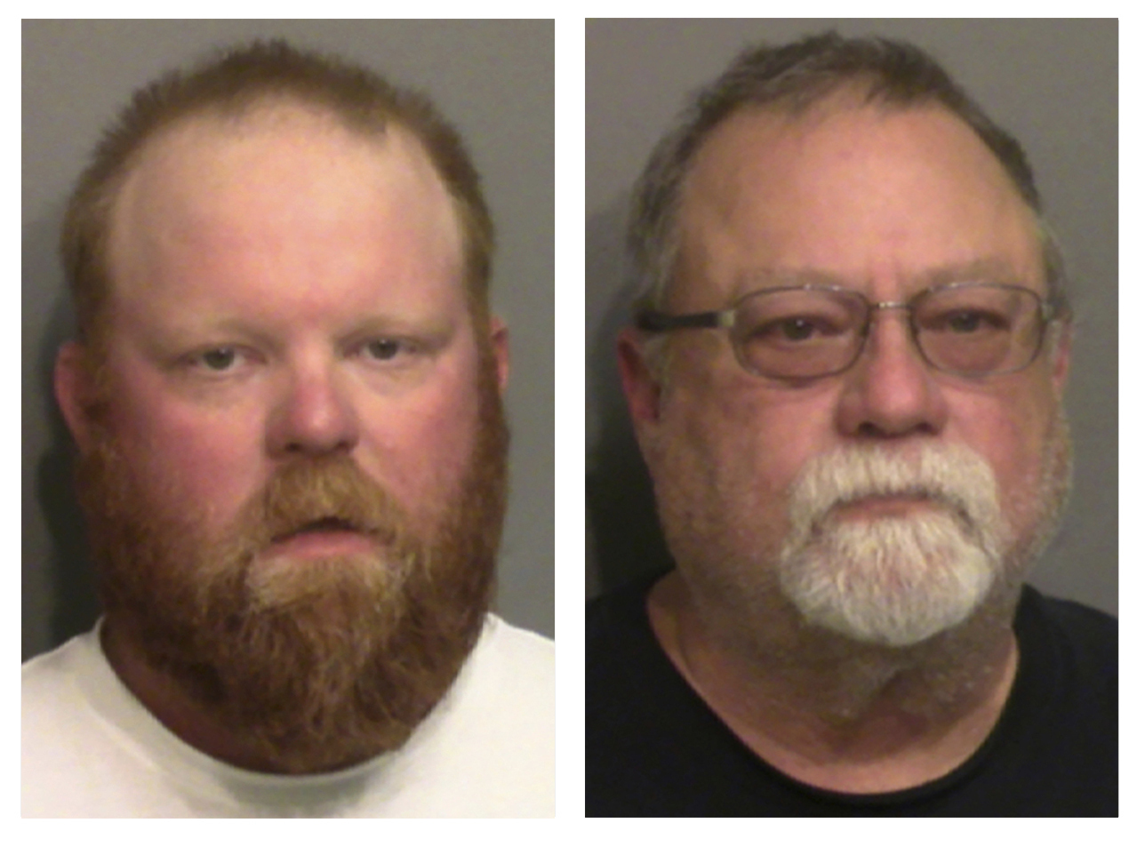 caption: From left, Travis McMichael, his father Gregory McMichael, and William "Roddie" Bryan, face federal hate crime charges in the death of Ahmaud Arbery, a Georgia man who was killed while out for a run last year.