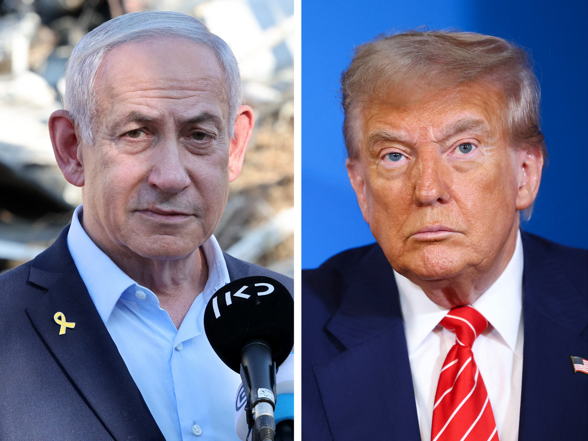 caption: From left, Israeli Prime Minister Benjamin Netanyahu, U.S. President Trump and Iran's Supreme Leader Ayatollah Ali Khamenei.