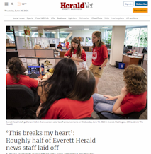 caption: A screenshot of the new version of the Everett Herald's story about the layoffs, republished Thursday afternoon.
