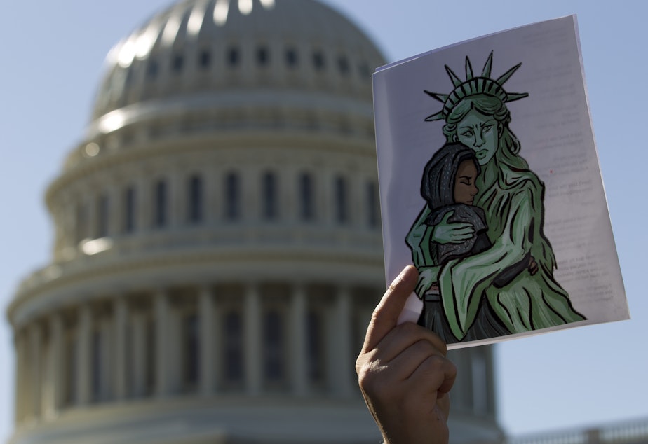 Faith leaders and members of human rights groups protest outside of the U.S. Capitol during a demonstration calling on Congress not to end refugee resettlement programs on Oct. 15, 2019, in Washington. Trump officials announced in September that it would allow localities to opt out of accepting refugees.