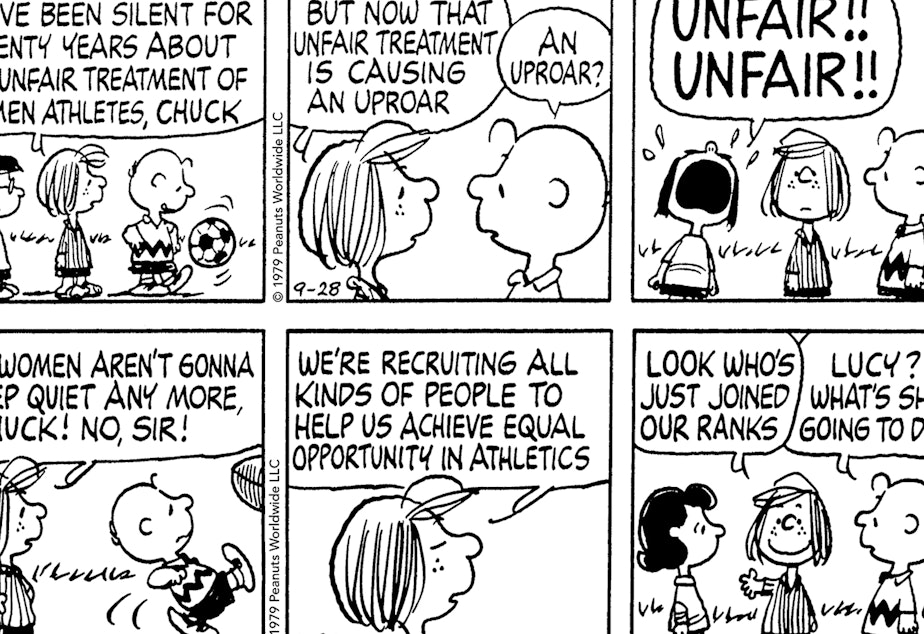 caption: The <em>Peanuts</em> characters reminded readers of the importance of Title IX at a moment when many schools and athletic programs were resistant to it.