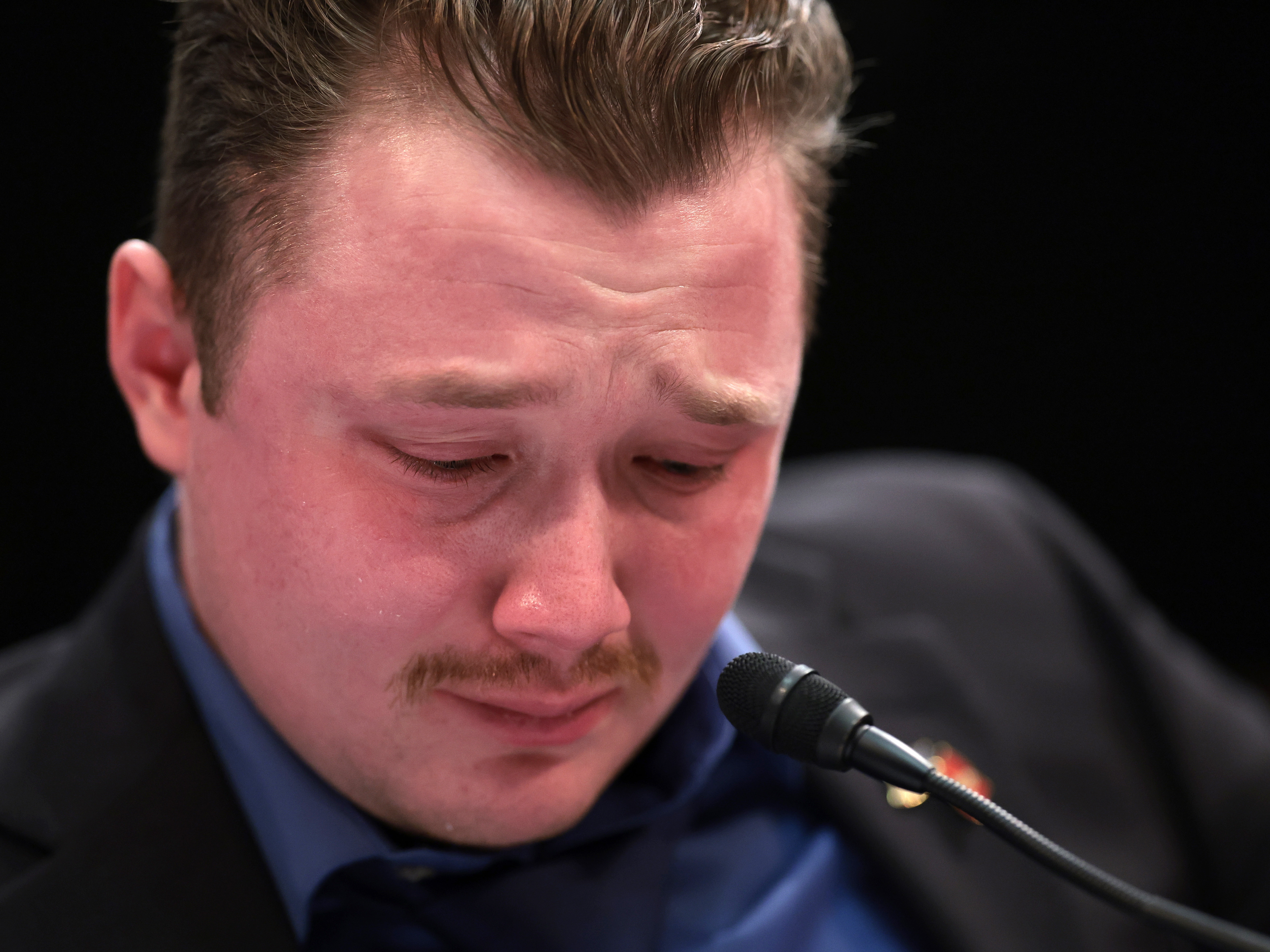 caption: U.S. Marine Corps Sgt. Tyler Vargas-Andrews testifies before the House Foreign Affairs Committee about the injuries he sustained during the emergency evacuation from the airport in Kabul during the U.S. withdrawal from Afghanistan in August 2021.