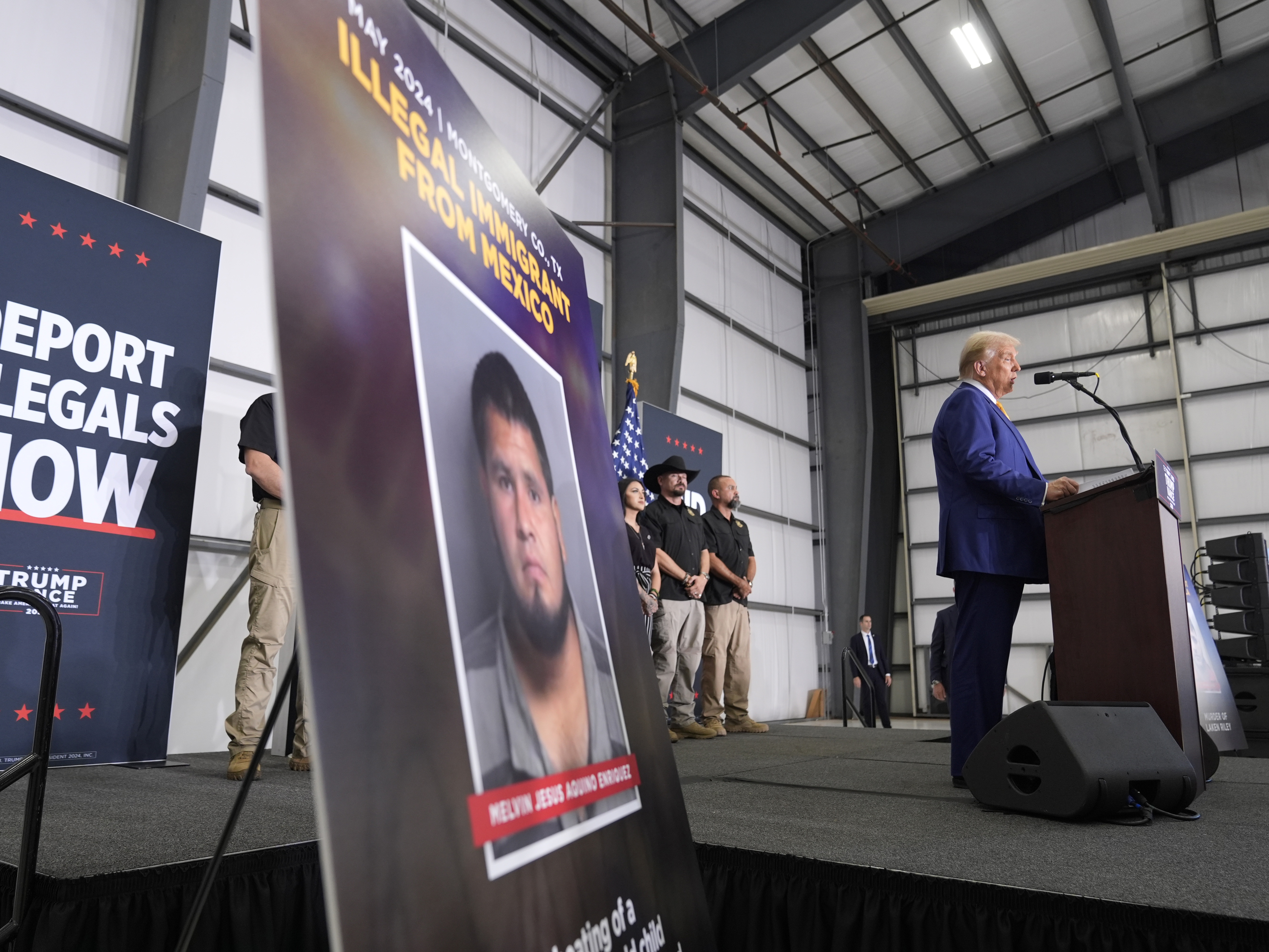 caption: President-elect Donald Trump speaks during a news conference at Austin-Bergstrom International Airport, Friday, Oct. 25, 2024, in Austin, Texas.