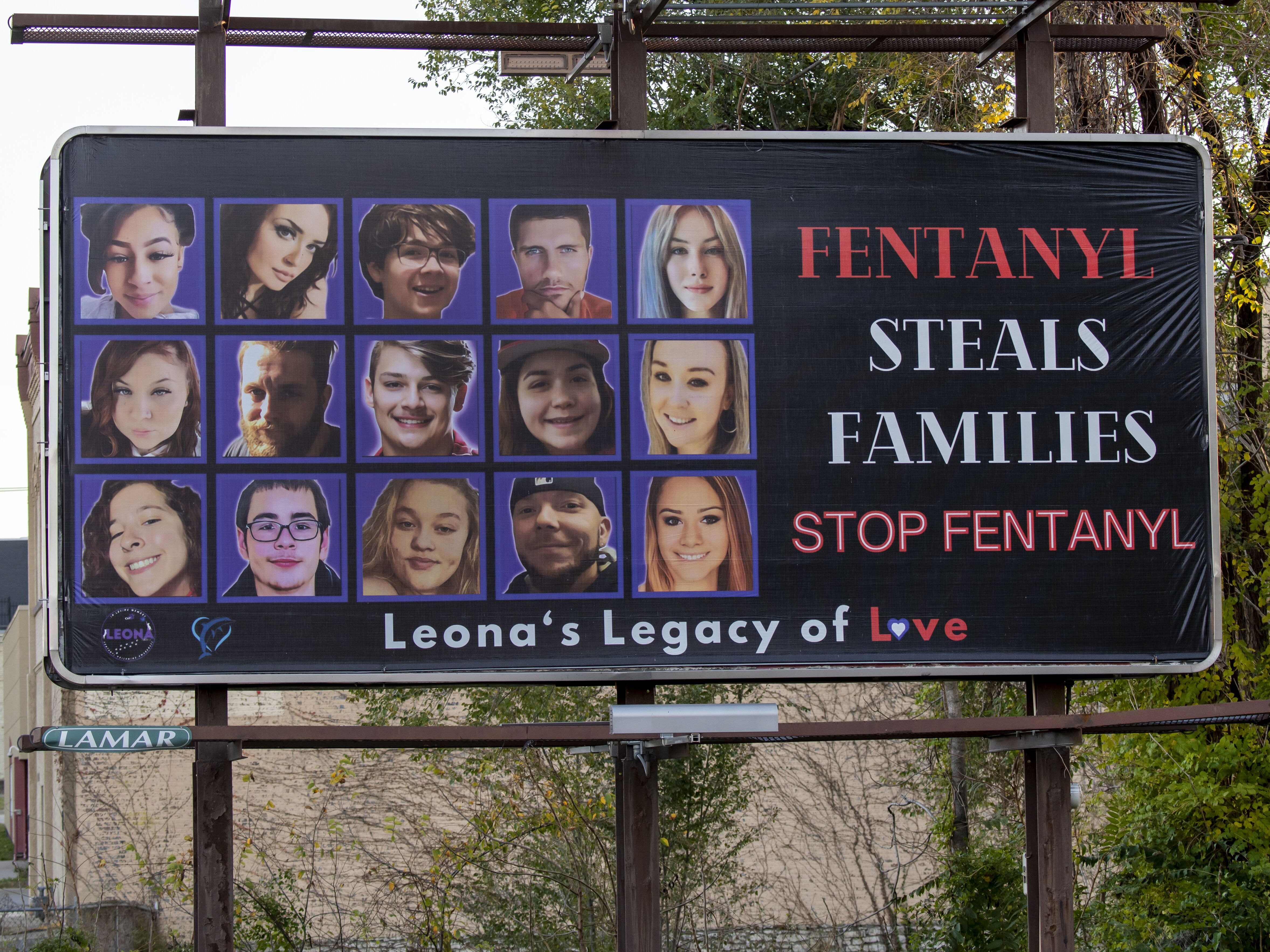 caption: An anti-fentanyl sign in Leavenworth, Kansas. Kansas is one of 49 states that face funding delays for a key federal grant program used in the fight against fentanyl overdoses.