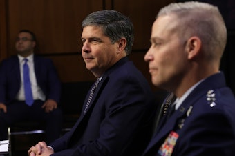 caption: Michael Casey (L) is shown here with U.S. Air Force Lieutenant General Timothy Haugh, at a confirmation hearing before the Senate Select Committee on Intelligence on July 12, 2023. Casey is now the director of the National Counterintelligence and Security Center.