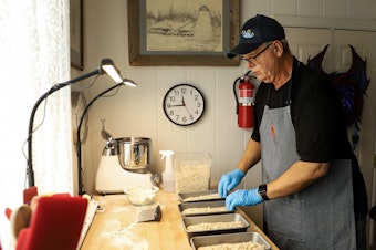 caption: Federal Way resident Randy Cummings is a volunteer baker with Community Loaves. He devotes three days a week to baking for his local food bank. 