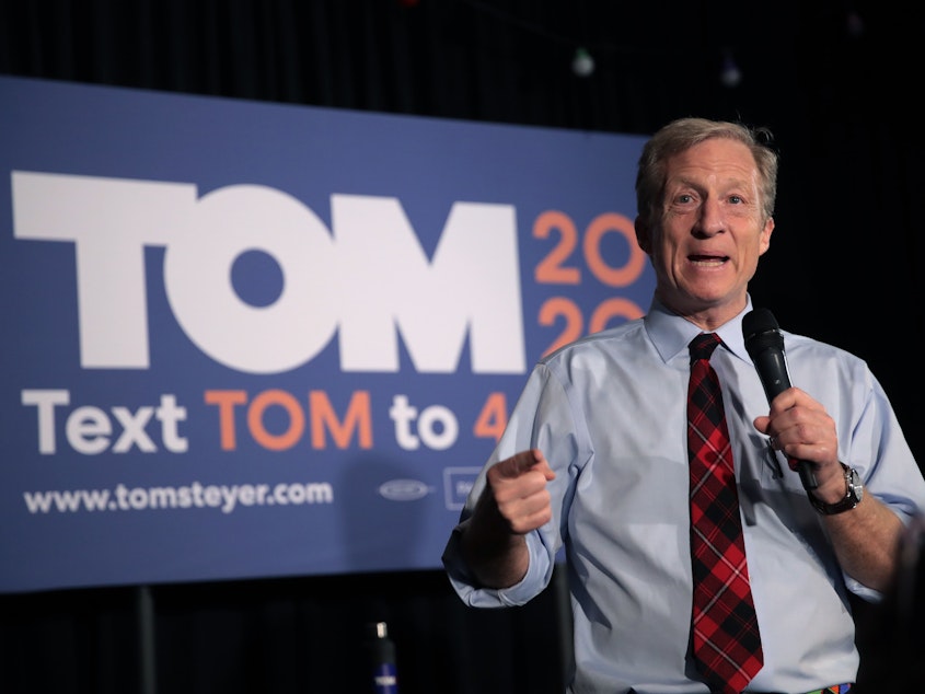 caption: Democratic presidential candidate Tom Steyer had spent more time on the ground in South Carolina than any other candidate did.