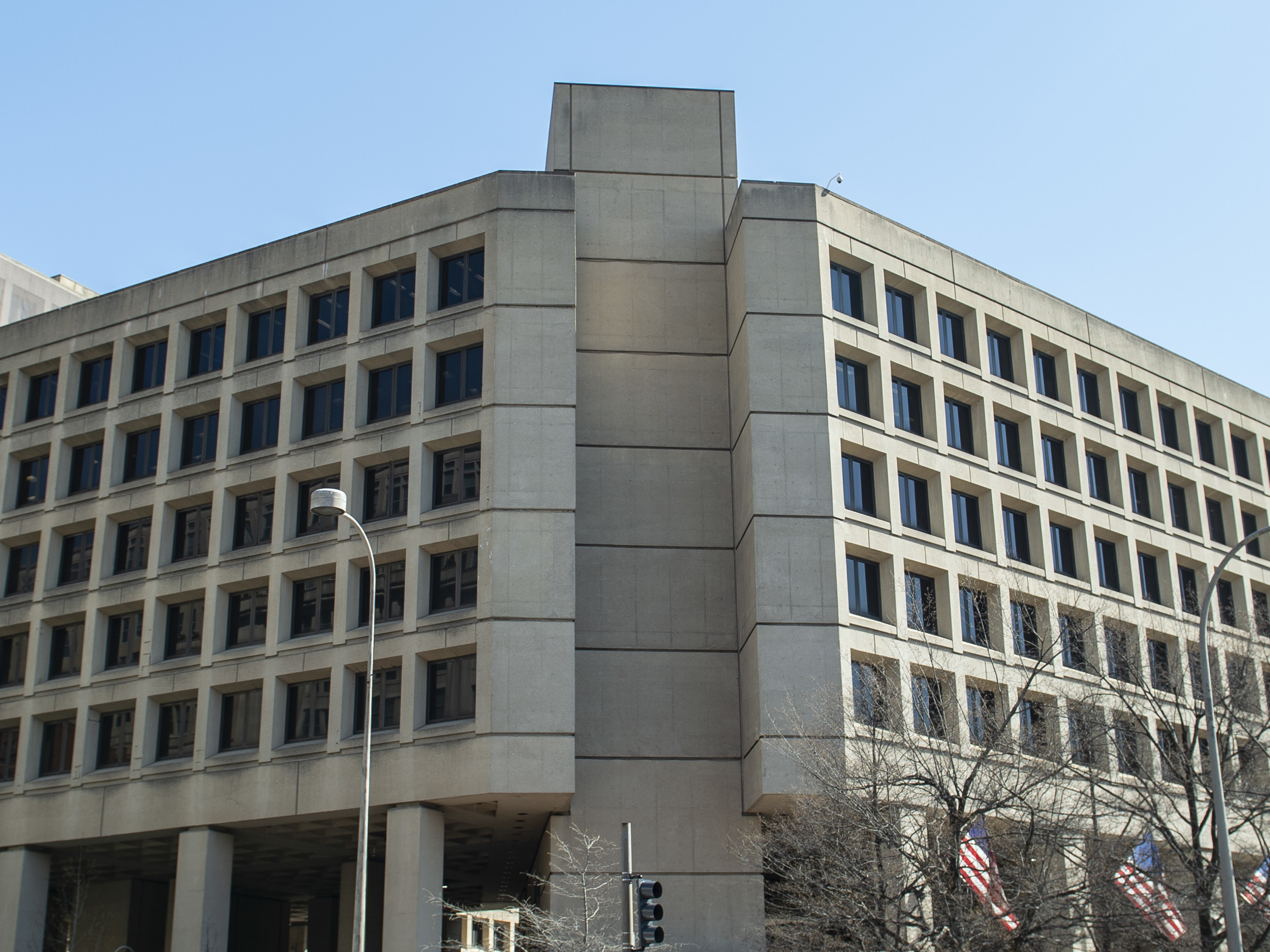 caption: The FBI building in downtown Washington, D.C. — Utah Sen. Mike Lee describes it as looking like "an abandoned set from <em>The Hunger Games</em>."