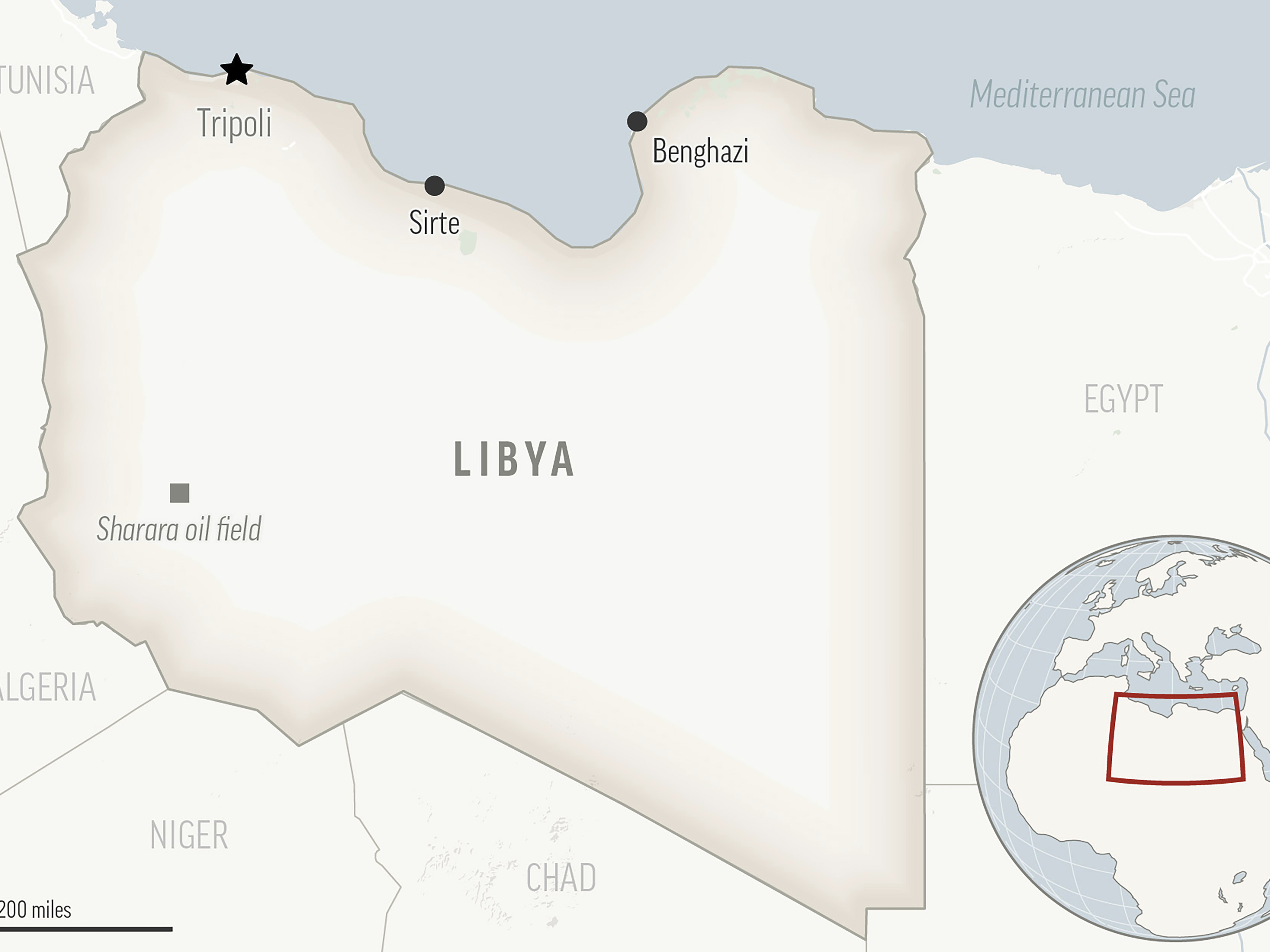 caption: This is a locator map for Libya with its capital, Tripoli.