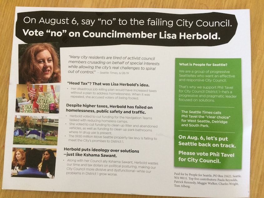 caption: The PAC "People for Seattle" has funded mailers attacking Herbold, Sawant and Sawant challenger Zachary DeWolf.