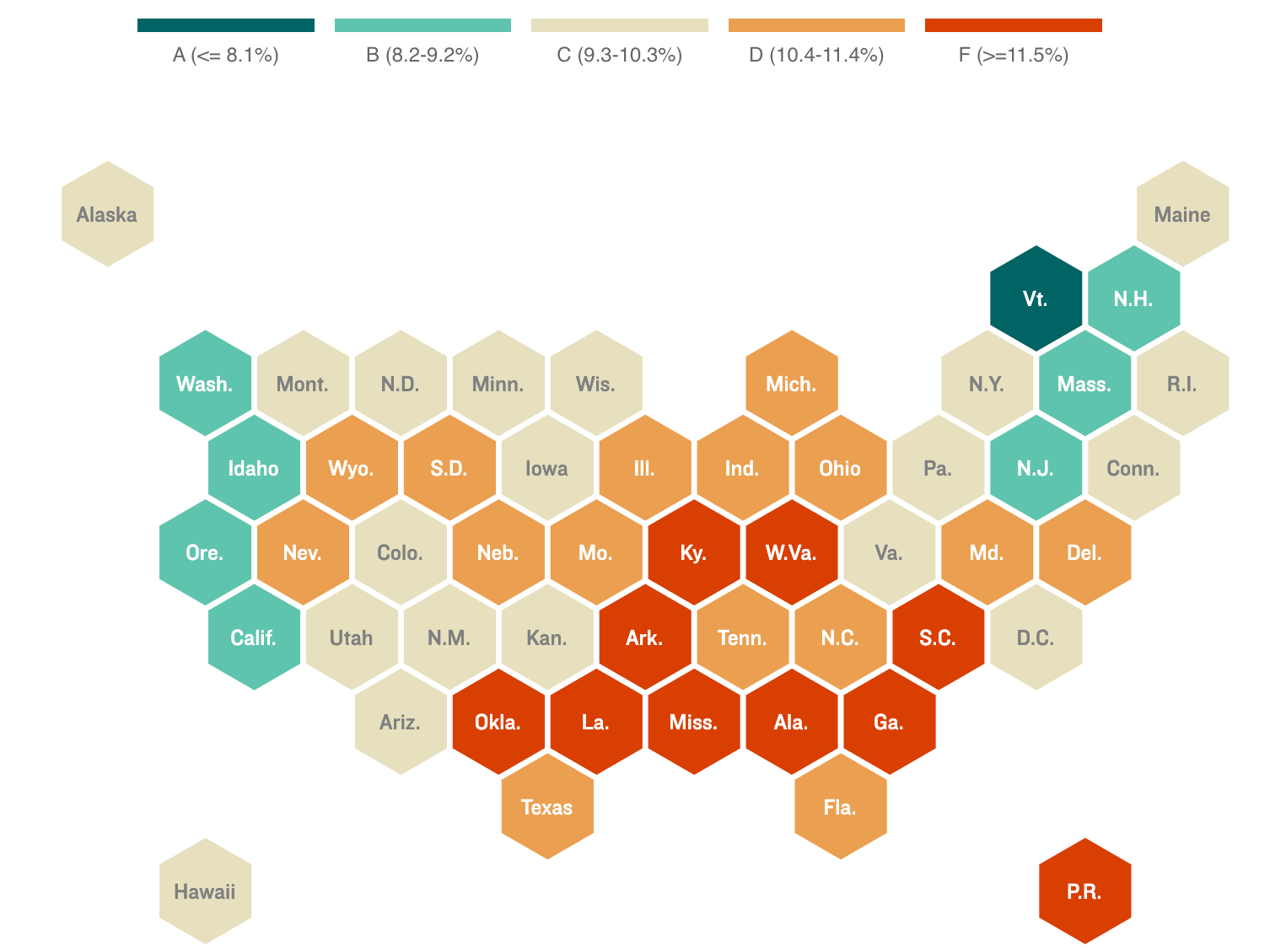 caption: U.S. map shows most states score poorly on a grading system for pre-term births.