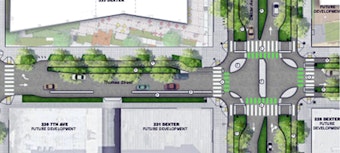 caption: Protected intersection rendering for Thomas Street & Dexter Avenue