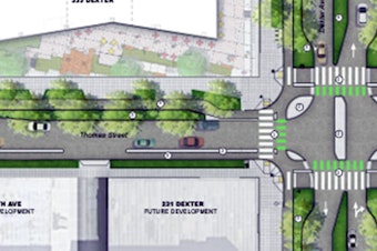 caption: Protected intersection rendering for Thomas Street & Dexter Avenue