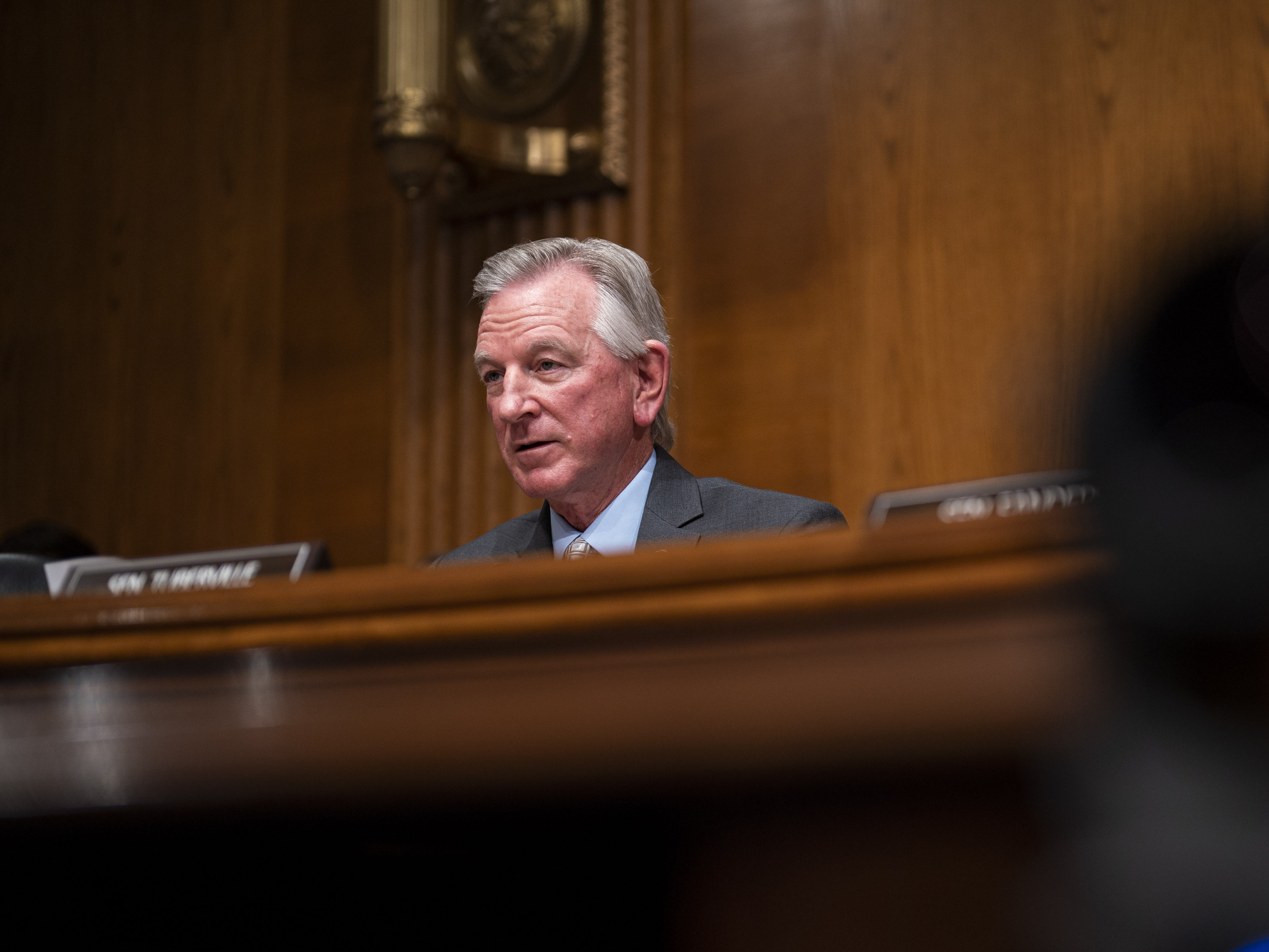 caption: Sen. Tommy Tuberville, a Republican from Alabama, during a Senate Health, Education, Labor and Pensions Committee hearing on April 20.
