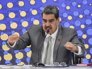 caption: Venezuela's leader Nicolas Maduro speaks in Caracas, Venezuela, on Dec. 4, 2023.