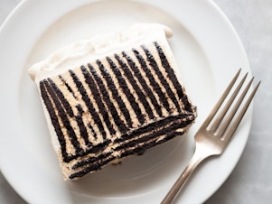 caption: The classic version of the icebox cake uses Nabisco Famous Chocolate Wafers, which were discontinued earlier this year.